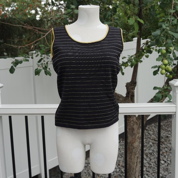 Escada Black and Yellow striped Tank Top - Picture 1 of 3